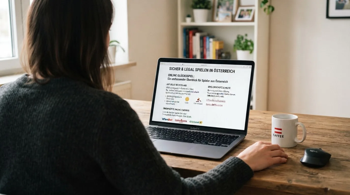 Person am Laptop liest eine Übersichtsseite zu Glücksspielen im Internet — aviator online casino