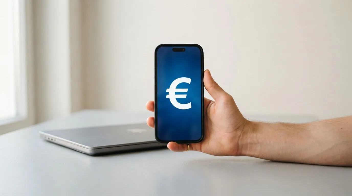 Nahaufnahme einer Hand, die eine Bankkarte in ein Kartenlesegerät neben einem Laptop steckt.